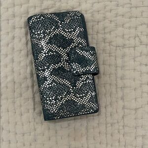 Fossil Black and Silver Snake-Print Wallet with Gold Zip
